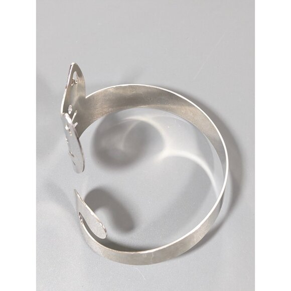 Silver Tone Cat Bypass Wrap Statement Cuff Bracelet Bold 8.5 inch - Picture 3 of 9